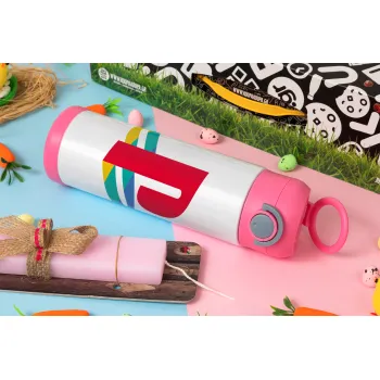Playstation, Easter candle, Childrens hot water bottle, stainless steel, with safety straw, PINK (500ml)