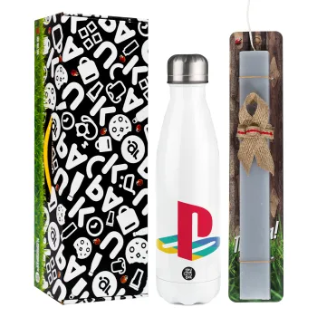 Playstation, Easter candle, metallic white thermos bottle (500ml) & aromatic flat candle (30cm) (GRAY)