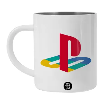 Playstation, Λευκή Ανοξείδωτη Μεταλλική Κούπα 450ml - Διπλού Τοιχώματος 