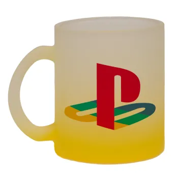 Playstation, Κούπα γυάλινη δίχρωμη με βάση το κίτρινο ματ, 330ml