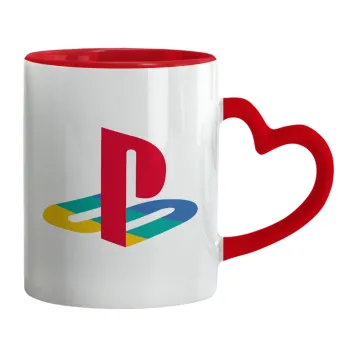 Playstation, Mug heart red handle, ceramic, 330ml