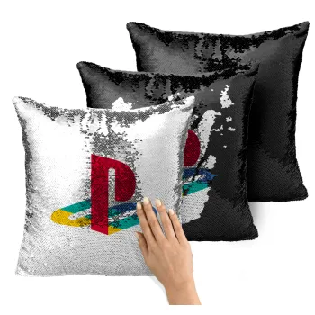 Playstation, Μαξιλάρι καναπέ Μαγικό Μαύρο με πούλιες 40x40cm περιέχεται το γέμισμα