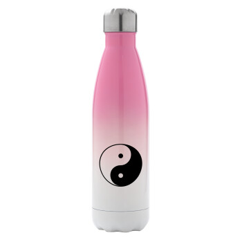 Yin Yang, Metal mug thermos Pink/White (Stainless steel), double wall, 500ml