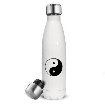 Yin Yang, Μεταλλικό παγούρι θερμός Λευκό (Stainless steel), διπλού τοιχώματος, 500ml