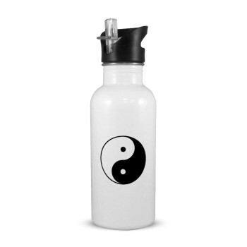 Yin Yang, Παγούρι νερού Λευκό με καλαμάκι, ανοξείδωτο ατσάλι 600ml
