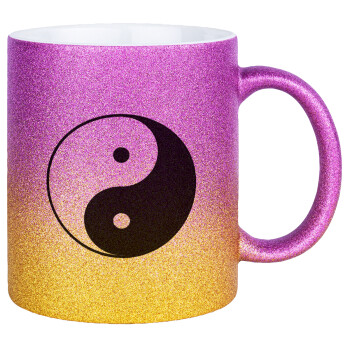 Yin Yang, Κούπα Χρυσή/Ροζ Glitter, κεραμική, 330ml