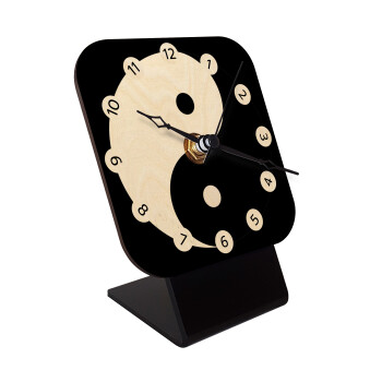 Yin Yang, Επιτραπέζιο ρολόι σε φυσικό ξύλο (10cm)