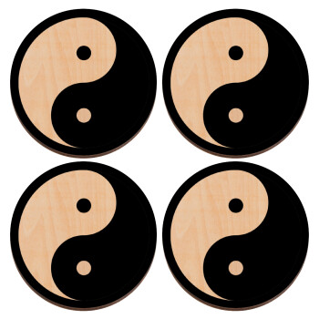 Yin Yang, ΣΕΤ x4 Σουβέρ ξύλινα στρογγυλά plywood (9cm)