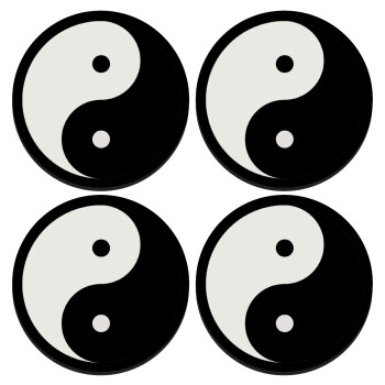 Yin Yang, ΣΕΤ 4 Σουβέρ ξύλινα στρογγυλά (9cm)