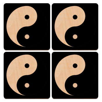 Yin Yang, ΣΕΤ x4 Σουβέρ ξύλινα τετράγωνα plywood (9cm)