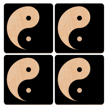 Yin Yang, ΣΕΤ x4 Σουβέρ ξύλινα τετράγωνα plywood (9cm)