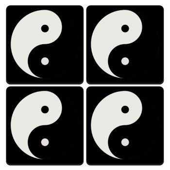 Yin Yang, ΣΕΤ 4 Σουβέρ ξύλινα τετράγωνα (9cm)