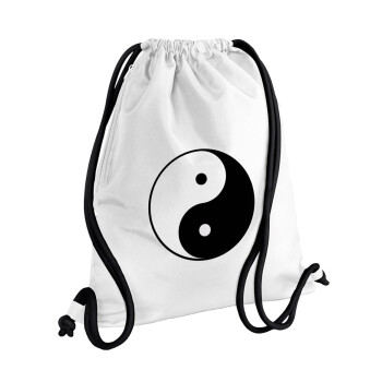 Yin Yang, Backpack pouch GYMBAG white, with pocket (40x48cm) & thick cords