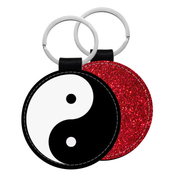 Yin Yang, Μπρελόκ Δερματίνη, στρογγυλό ΚΟΚΚΙΝΟ (5cm)