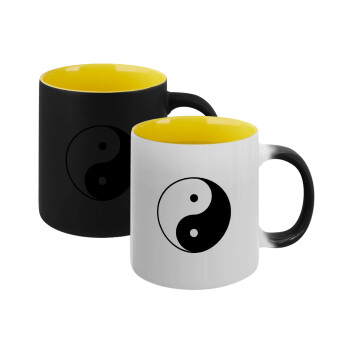 Yin Yang, Κούπα Μαγική εσωτερικό κίτρινη, κεραμική 330ml που αλλάζει χρώμα με το ζεστό ρόφημα