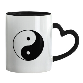 Yin Yang, Κούπα καρδιά χερούλι μαύρη, κεραμική, 330ml