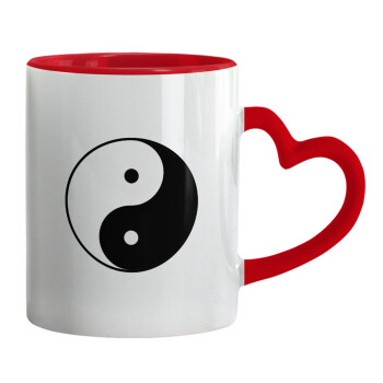 Yin Yang, Κούπα καρδιά χερούλι κόκκινη, κεραμική, 330ml