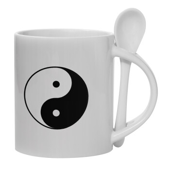 Yin Yang, Ceramic coffee mug with Spoon, 330ml (1pcs)