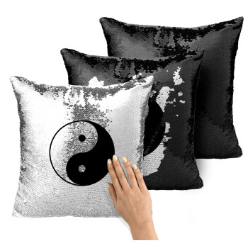 Yin Yang, Μαξιλάρι καναπέ Μαγικό Μαύρο με πούλιες 40x40cm περιέχεται το γέμισμα