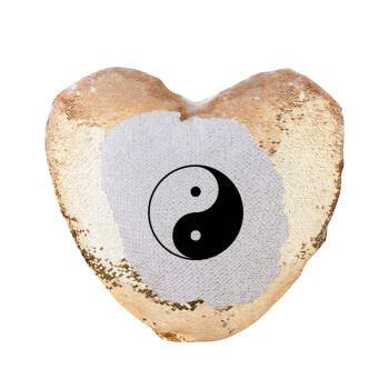 Yin Yang, Μαξιλάρι καναπέ καρδιά Μαγικό Χρυσό με πούλιες 40x40cm περιέχεται το  γέμισμα