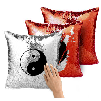 Yin Yang, Μαξιλάρι καναπέ Μαγικό Κόκκινο με πούλιες 40x40cm περιέχεται το γέμισμα