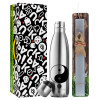 Easter Set, metallic stainless thermos flask (500ml) & scented flat Easter candle (30cm) (GRAY)