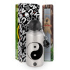 Easter Set, metallic silver aluminum water bottle (500ml) & aromatic flat Easter candle (30cm) (GRAY)