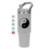 ΓΚΡΙ Travel Tumbler Θερμός με χερούλι και καλαμάκι 890ml