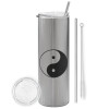 Tumbler stainless steel Silver 600ml, with metal straw & cleaning brush