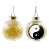 Transparent Christmas tree ball ornament with gold filling 8cm
