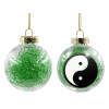 Transparent Christmas tree ball ornament with green filling 8cm