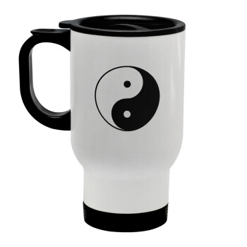 Yin Yang, Κούπα ταξιδιού ανοξείδωτη με καπάκι, διπλού τοιχώματος (θερμό) λευκή 450ml