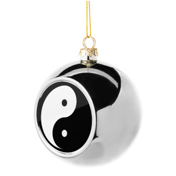 Yin Yang, Στολίδι Χριστουγεννιάτικη μπάλα δένδρου Ασημένια 8cm