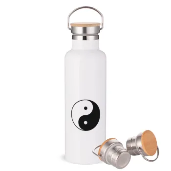 Yin Yang, Stainless steel White with wooden lid (bamboo), double wall, 750ml