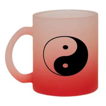 Yin Yang, Κούπα γυάλινη δίχρωμη με βάση το κόκκινο ματ, 330ml