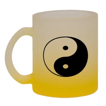 Yin Yang, Κούπα γυάλινη δίχρωμη με βάση το κίτρινο ματ, 330ml