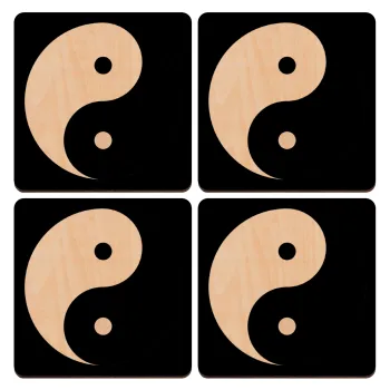 Yin Yang, ΣΕΤ x4 Σουβέρ ξύλινα τετράγωνα plywood (9cm)