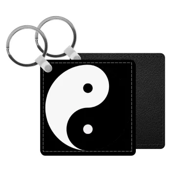 Yin Yang, Μπρελόκ Δερματίνη, τετράγωνο ΜΑΥΡΟ (5x5cm)