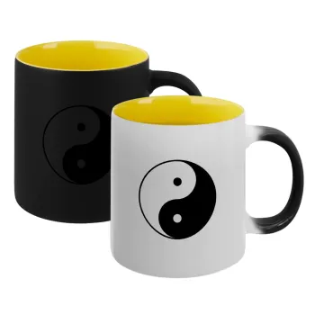 Yin Yang, Κούπα Μαγική εσωτερικό κίτρινη, κεραμική 330ml που αλλάζει χρώμα με το ζεστό ρόφημα