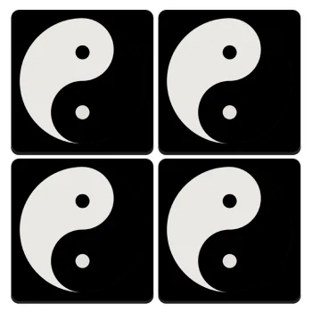 Yin Yang, ΣΕΤ 4 Σουβέρ ξύλινα τετράγωνα (9cm)