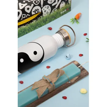 Yin Yang, Πασχαλινή Λαμπάδα με παγούρι μεταλλικό (620ml, stainless steel) & κερί αρωματικό πλακέ (30cm) (ΤΙΡΚΟΥΑΖ)