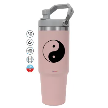 Yin Yang, ΡΟΖ Travel Tumbler Θερμός με χερούλι και καλαμάκι 890ml