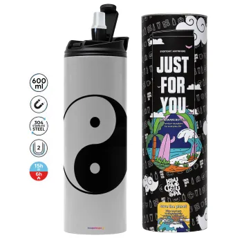 Yin Yang, Tumbler ποτήρι θερμό ΓΚΡΙ από ανοξείδωτο ατσάλι 600ml