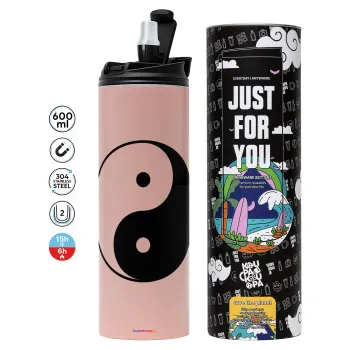 Yin Yang, Tumbler ποτήρι θερμό ΡΟΖ από ανοξείδωτο ατσάλι 600ml