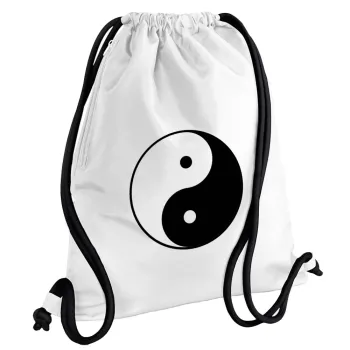 Yin Yang, Backpack pouch GYMBAG white, with pocket (40x48cm) & thick cords