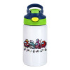 Among US Friends, Children's hot water bottle, stainless steel, with safety straw, green, blue (350ml)