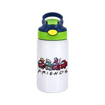 Among US Friends, Children's hot water bottle, stainless steel, with safety straw, green, blue (350ml)