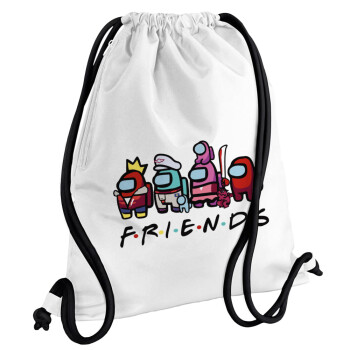 Among US Friends, Backpack pouch GYMBAG white, with pocket (40x48cm) & thick cords