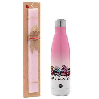 Among US Friends, Easter Set, Metallic pink/white (Stainless steel) thermos, double-walled, 500ml & aromatic flat Easter candle (30cm) (PINK)