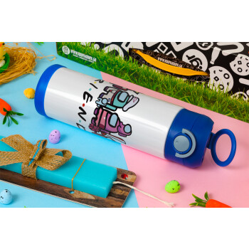 Among US Friends, Easter candle, Childrens hot water bottle, stainless steel, with safety straw, BLUE (500ml)
